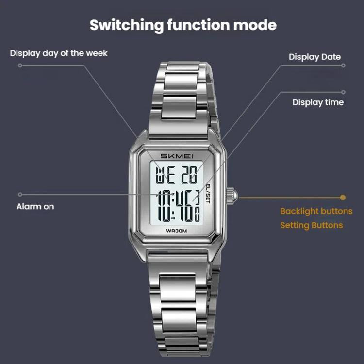 SKMEI 2493 Small Women Electronic Watch Square Steel Strap Watch