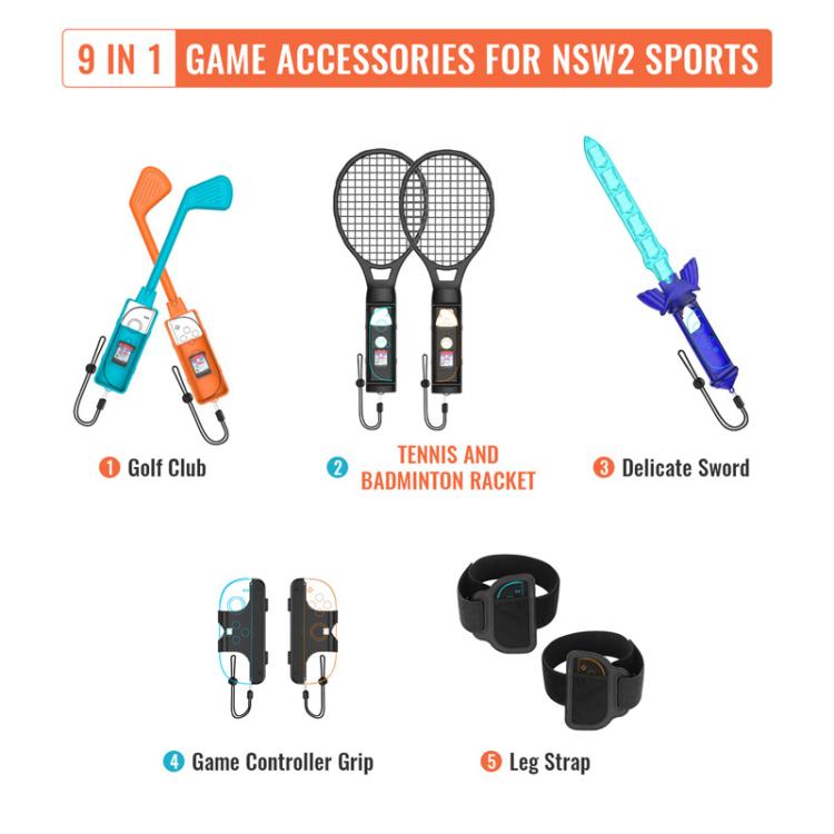 JYS NS2281 For Nintendo Switch 2 Sports 9 In 1 Gaming Sports Kit Left And Right Grip Accessories