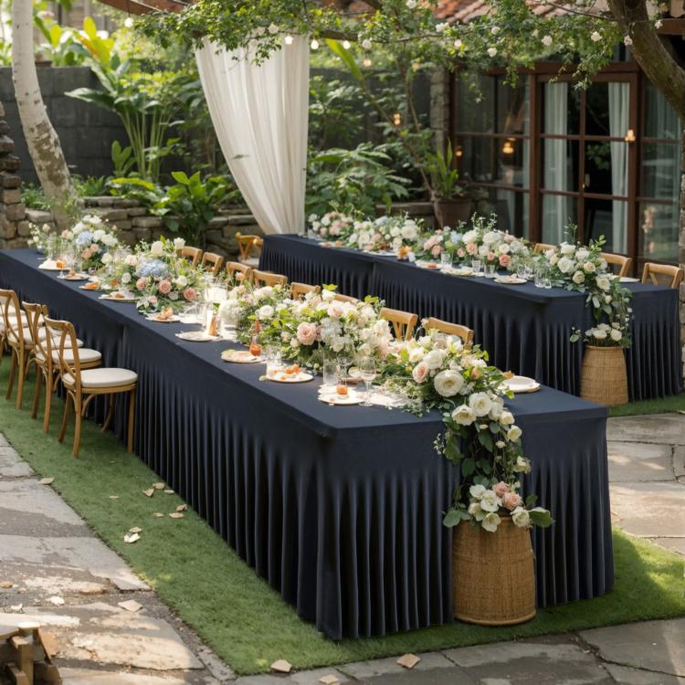 Spandex Table Skirt for Rectangle Table Stretchable Wrinkle Resistant Tablecloth for Weddings Parties Tradeshows