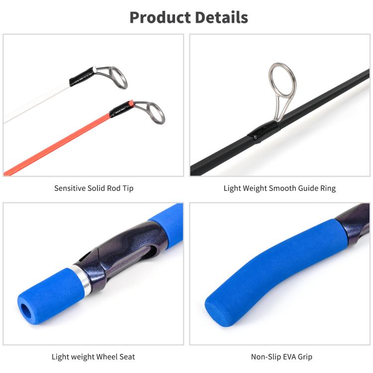 LEO 28307 58cm Curved Handle Flat Tip Ice Fishing Rods Knuckle Solid Fishing Rods