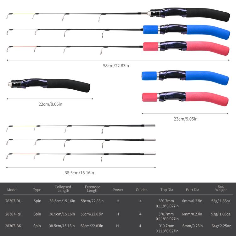 LEO 28307 58cm Curved Handle Flat Tip Ice Fishing Rods Knuckle Solid Fishing Rods