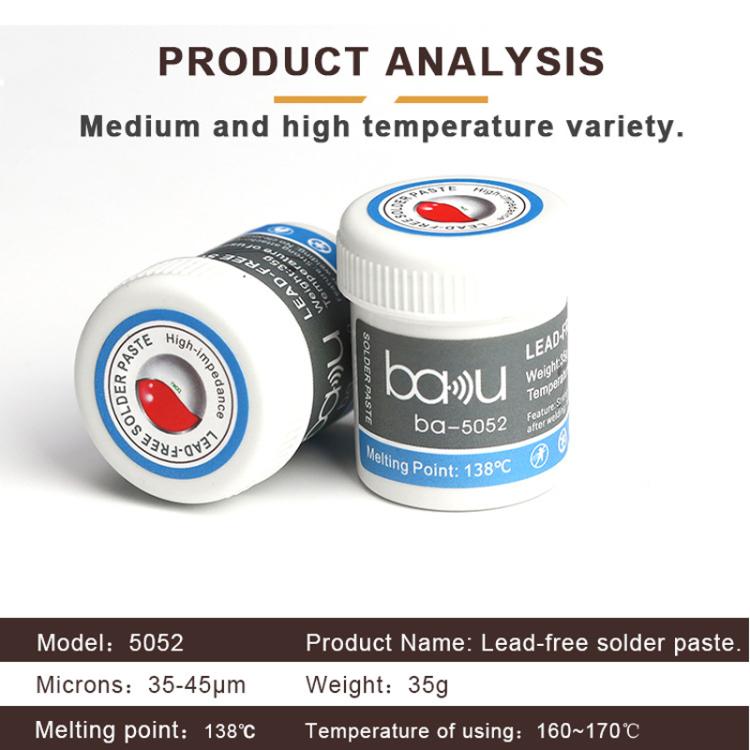 BAKU BA-5052 BGA Solder Paste for Mobile Phone Repair 35g Tin 35-45 Microns, 138 Celsius Melting Point