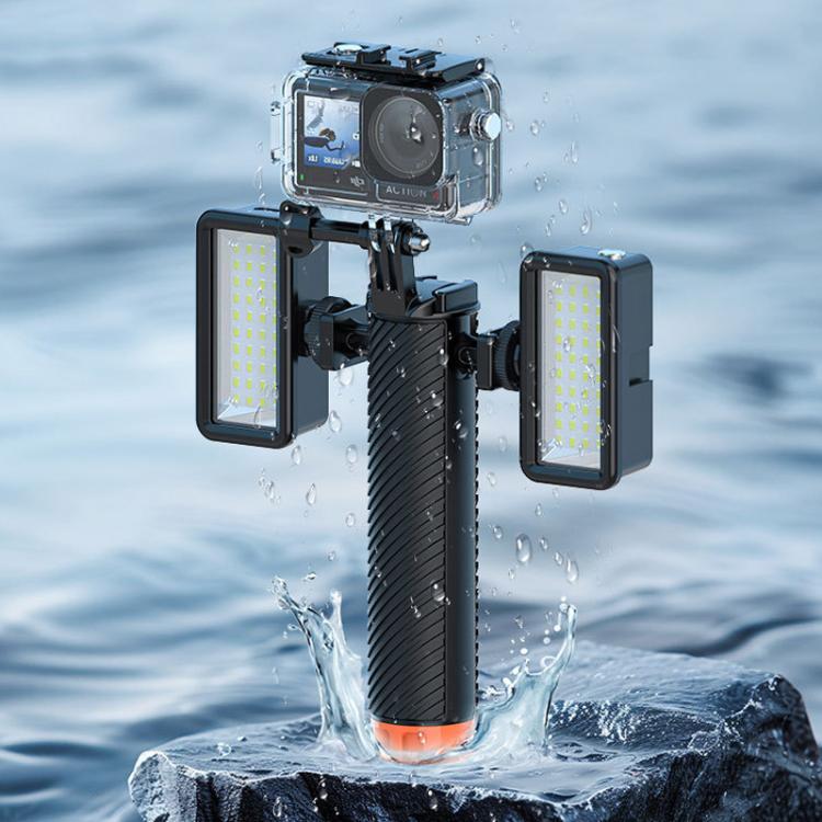 Buoyant Anti-Sink Dive Handle With Dual Cold Shoe Mounts for Action Cameras