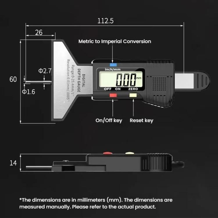 Syntek Digital Depth Ruler 0-25mm Electronic Tire Tread Measuring Ruler