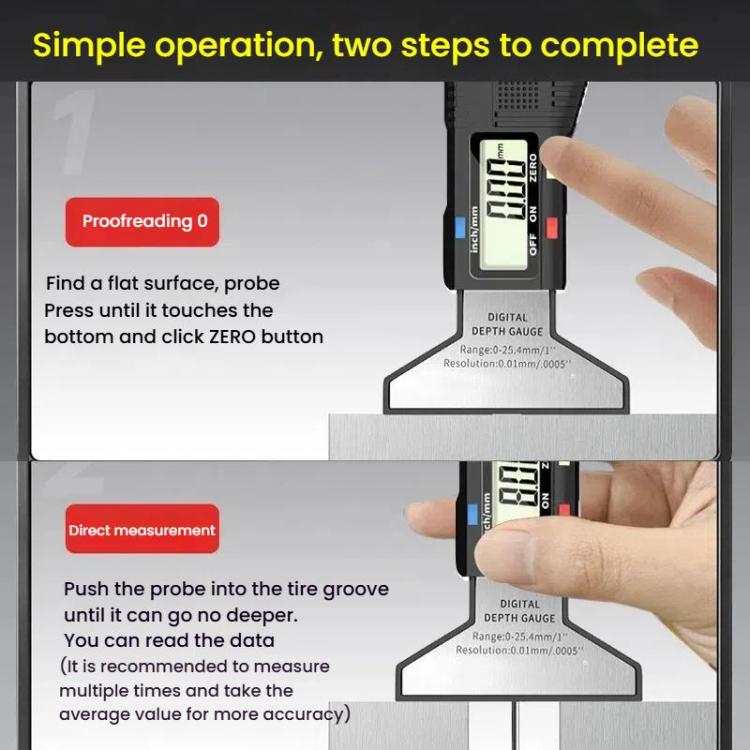 Syntek Digital Depth Ruler 0-25mm Electronic Tire Tread Measuring Ruler