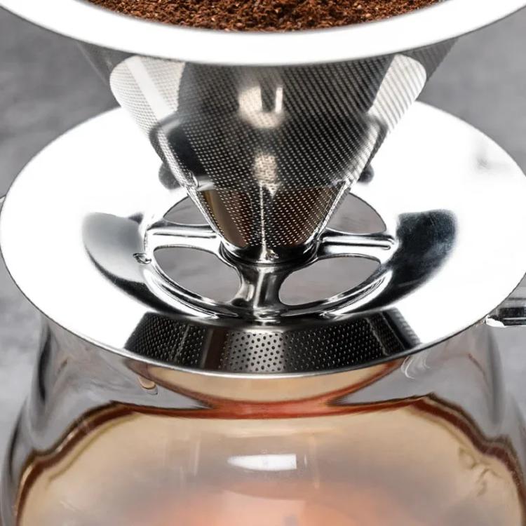 V60 Stainless Steel Coffee Filter with Base for Pour Over Brewing