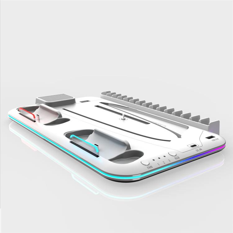 For PS5 Slim / Pro Multi-functional Cooling Stand with Controller Charging Station & Game Disc Storage Holder