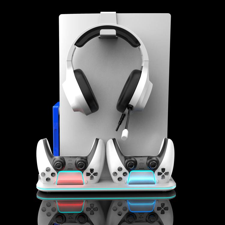 For PS5 Slim / Pro Multi-functional Cooling Stand with Controller Charging Station & Game Disc Storage Holder