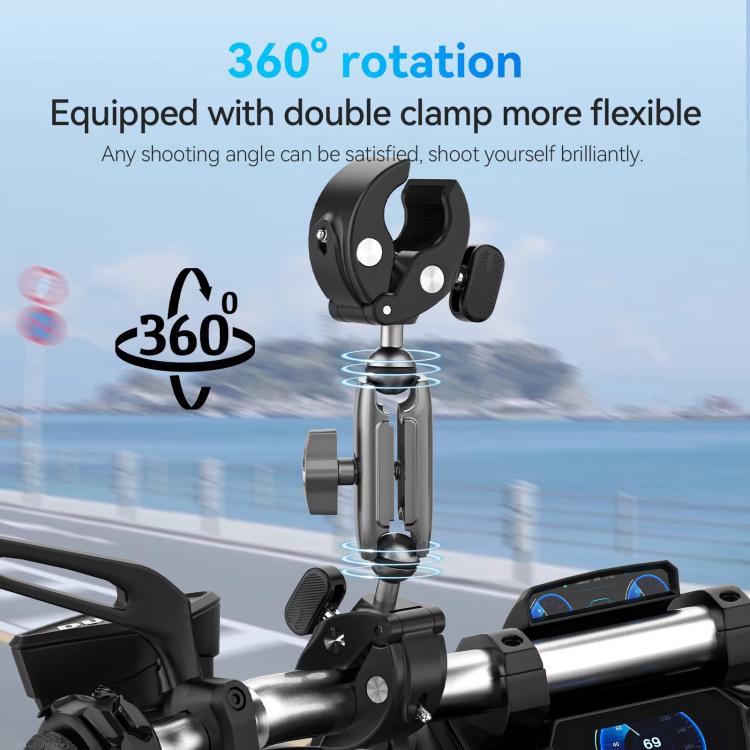 TELESIN Camera Double Clip Crab Clamp 360 Rotating Motorcycle Bicycle Handlebar Mount