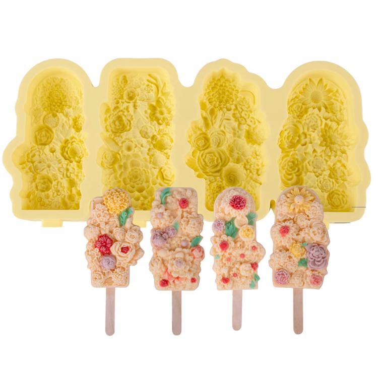 4 Grids Flower Ice Cream Silicone Mold Home Use Food-Grade Ice Pop Mold