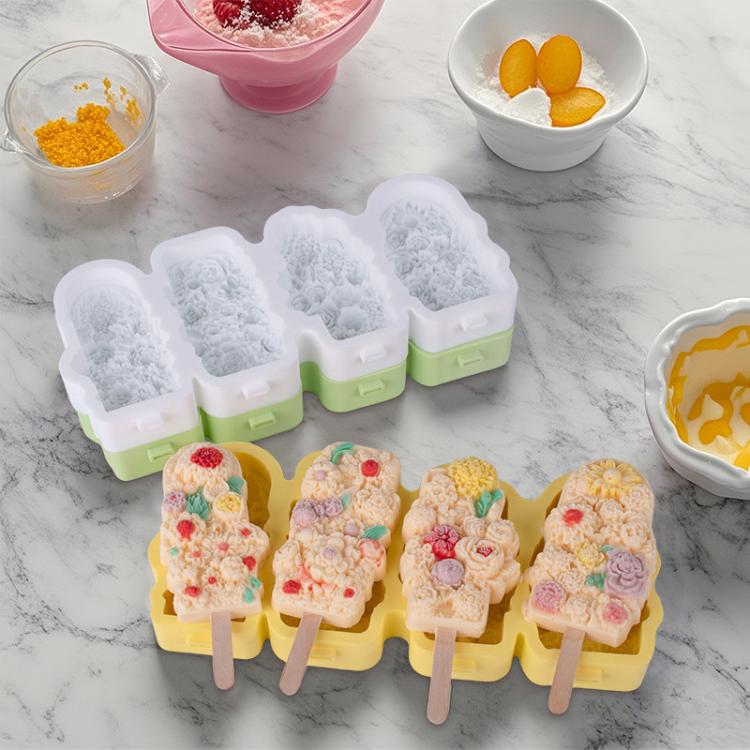 4 Grids Flower Ice Cream Silicone Mold Home Use Food-Grade Ice Pop Mold