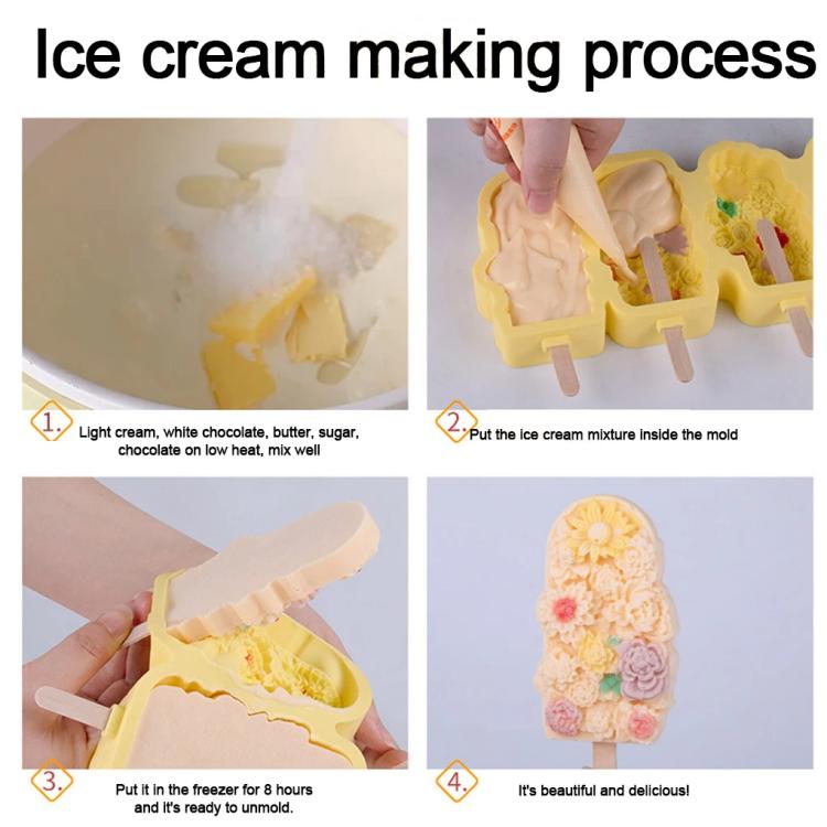 4 Grids Flower Ice Cream Silicone Mold Home Use Food-Grade Ice Pop Mold