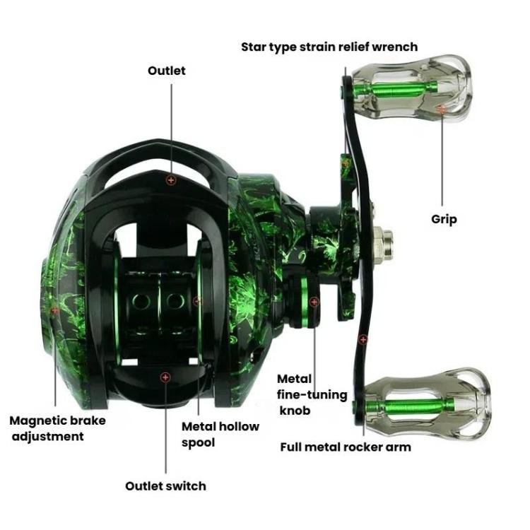 Baitcasting Fishing Reel 6.3:1 Gear Ratio With Magnetic Brake System, 12-Setting Adjustable