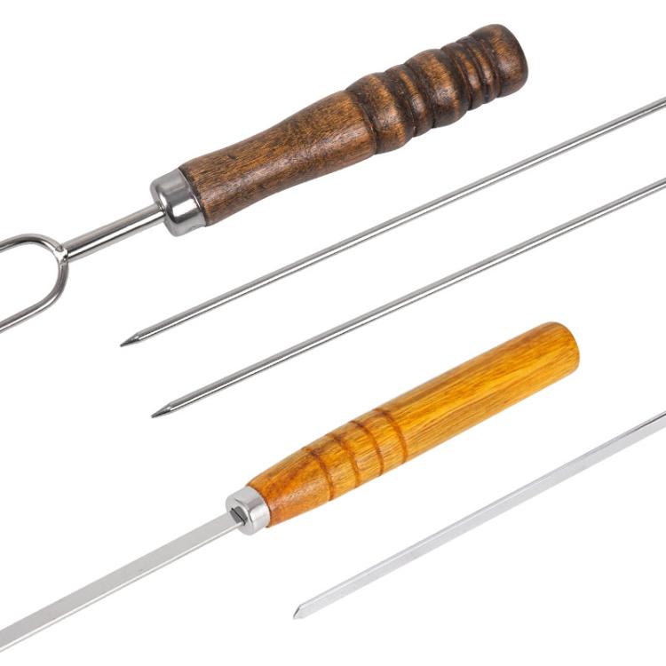 NOBANA Outdoor BBQ Grilling Fork Portable Stainless Steel Wooden Handle Grilling Skewer With Storage Bag