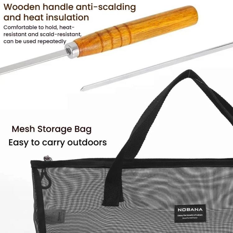NOBANA Outdoor BBQ Grilling Fork Portable Stainless Steel Wooden Handle Grilling Skewer With Storage Bag