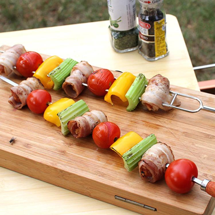 NOBANA Outdoor BBQ Grilling Fork Portable Stainless Steel Wooden Handle Grilling Skewer With Storage Bag