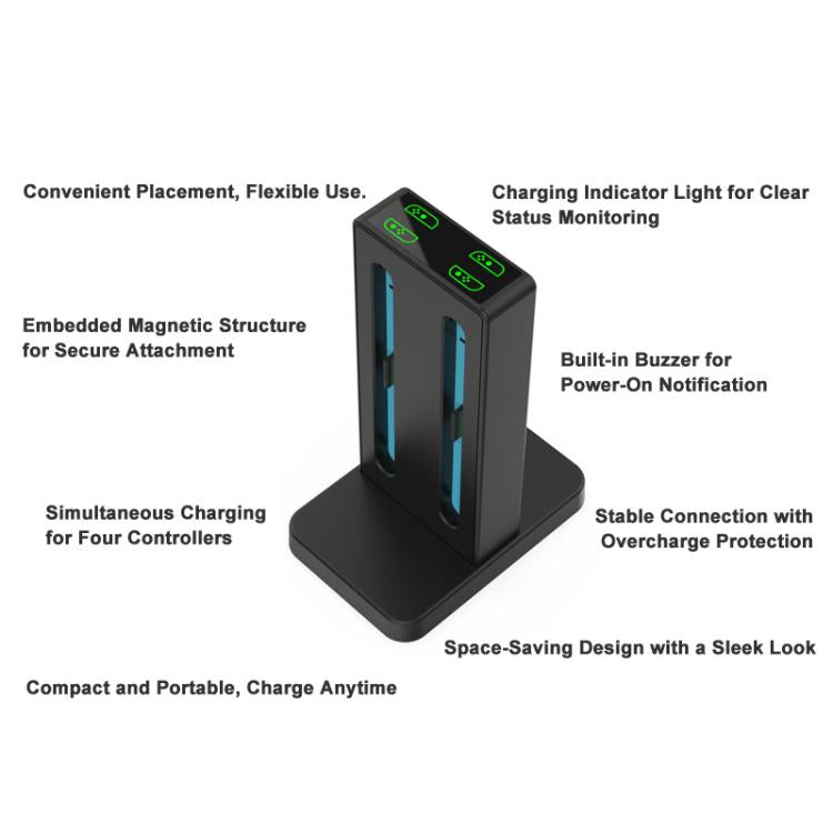 DOBE 4-in-1 Magnetic Charging Station for Nintendo Switch 2 Controllers with LED Indicators & Cartridge Storage