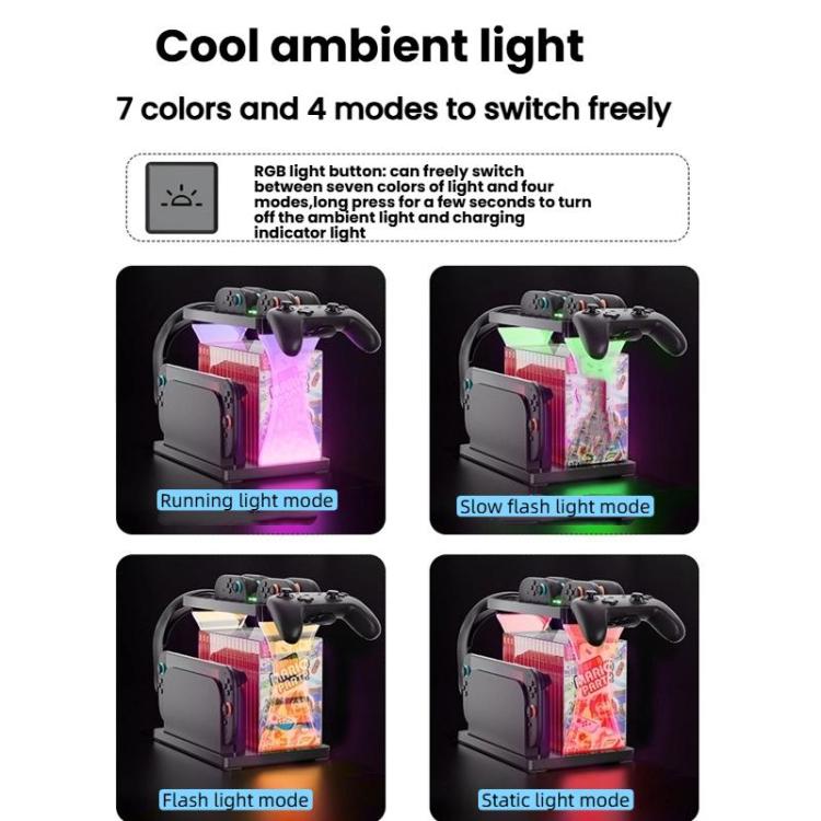 For Nintendo Switch 2 Joy-Con Multi-Functional Holder Charging Station with RGB Lights 25 Game Card Storage