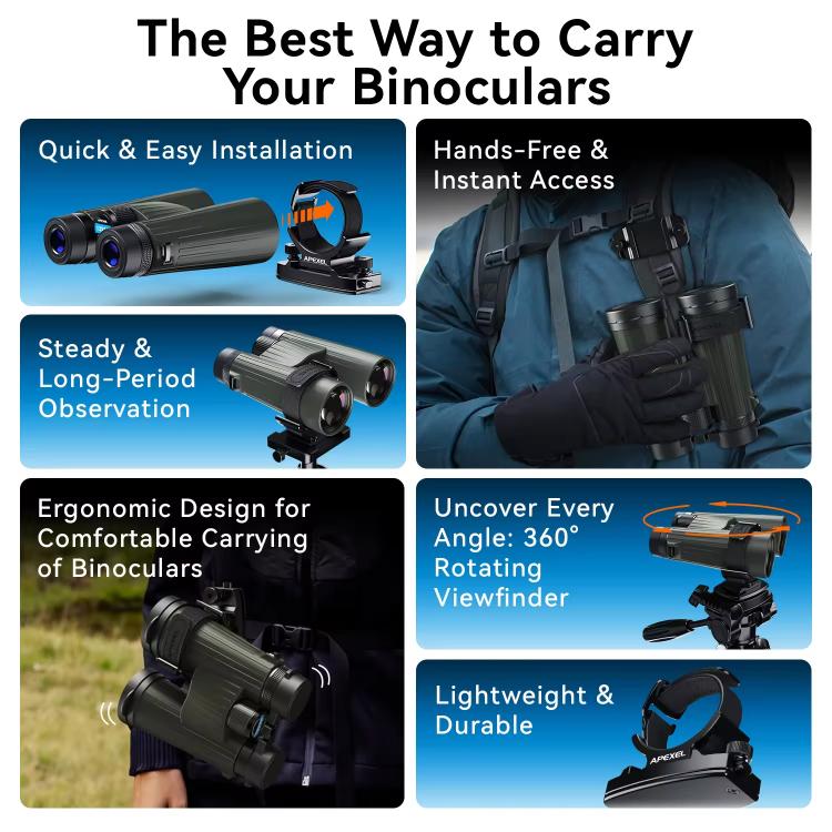 APEXEL BinoClamp Pro Quick-Release Binocular Mount Kit 360-degree Swivel Aluminum Binocular Holder