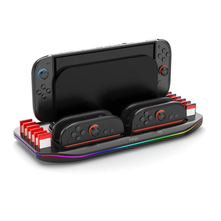 For Nintendo Switch 2 ipega PG-SW2210 Console Joy-Con Controllers Charging Dock, 4 Charging Ports+Touch Control Lighting Effects+12 Game Card Slots