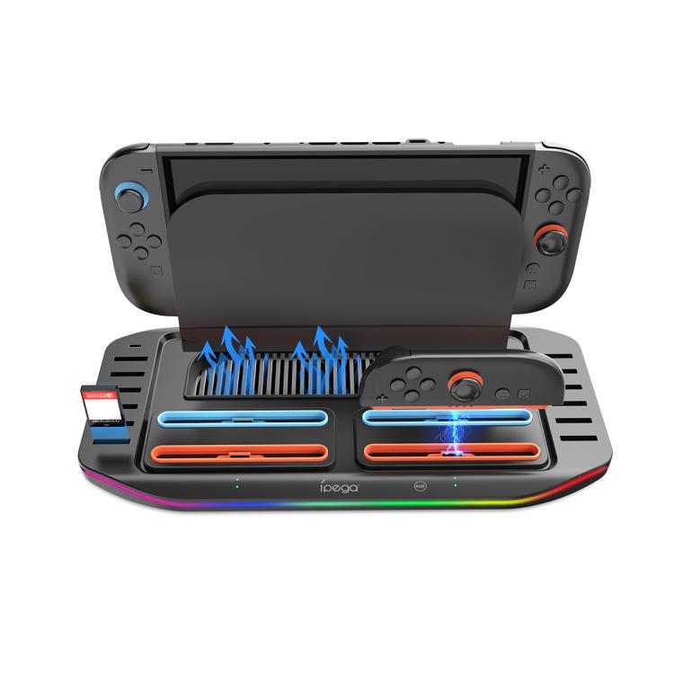 For Nintendo Switch 2 ipega PG-SW2210 Console Joy-Con Controllers Charging Dock, 4 Charging Ports+Touch Control Lighting Effects+12 Game Card Slots