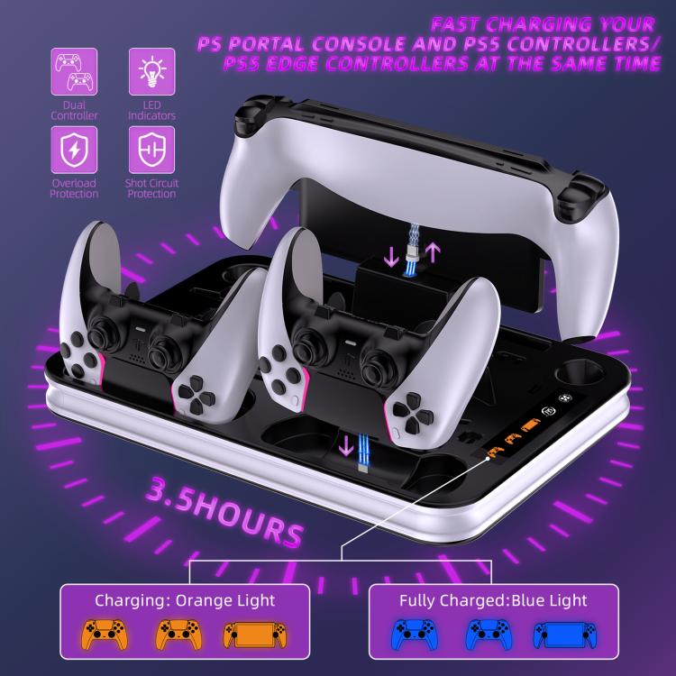 JYS Charging Display Station for PS5/PS5 Slim/PS Portal Dual Controller Dock with Cooling Fan & Headphone Hook