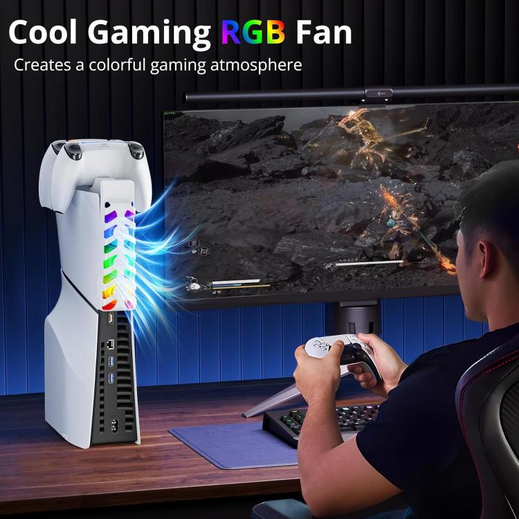 For PS5 Slim Controller 2-in-1 Charging Station Cooling Fan With RGB Lighting