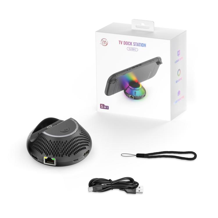 For Nintendo Switch 2 JYS 4K 60Hz TV Dock 5-In-1 HUB With Gigabit Ethernet Port RGB Ambient Lighting