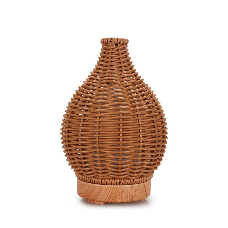 100ML Hollow Rattan Ultrasonic Humidifier & Aromatherapy Diffuser with 7-Color LED Lights