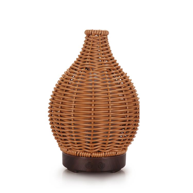 100ML Hollow Rattan Ultrasonic Humidifier & Aromatherapy Diffuser with 7-Color LED Lights