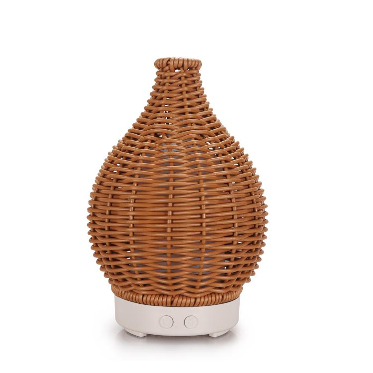 100ML Hollow Rattan Ultrasonic Humidifier & Aromatherapy Diffuser with 7-Color LED Lights