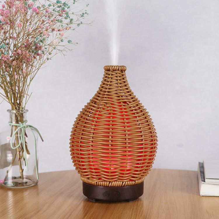 100ML Hollow Rattan Ultrasonic Humidifier & Aromatherapy Diffuser with 7-Color LED Lights