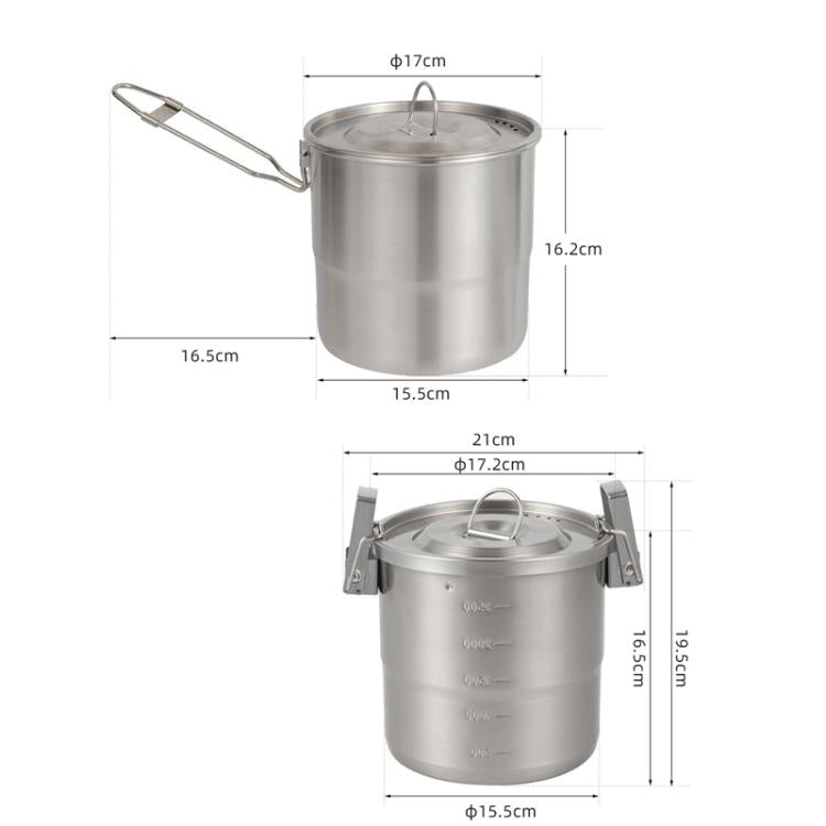 3000ml 16cm Heightened Outdoor Pots 304 Stainless Steel Outdoor Cooking Kettles