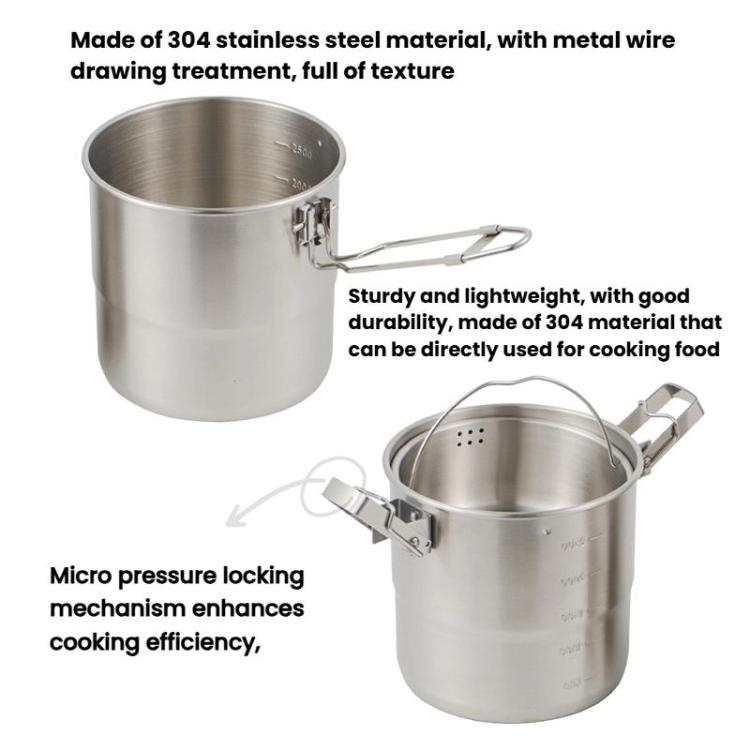 3000ml 16cm Heightened Outdoor Pots 304 Stainless Steel Outdoor Cooking Kettles