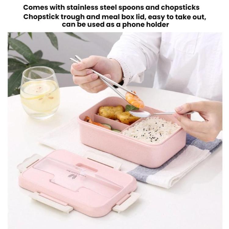 Plastic Split Microwaveable Oven Lunch Box With Stainless Steel Tableware