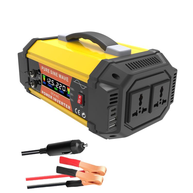 Gurxun Pure Sine Wave Inverter With Dual AC Outlets 2 USB + 2 Type-C Ports Car Power Converter