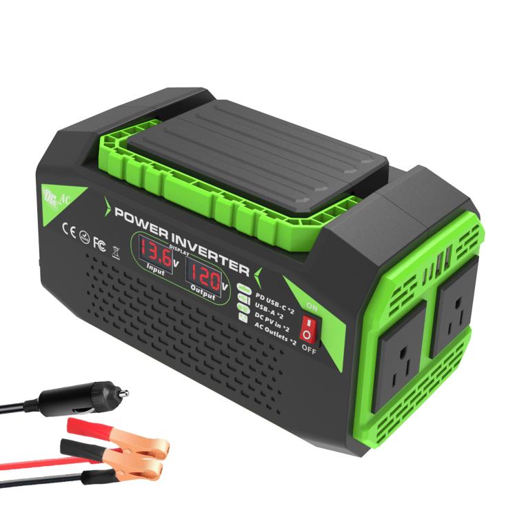 Gurxun Car Pure Sine Wave Inverter Dual AC Sockets + 2 USB + 2 Type-C Ports Outdoor Car Power Converter