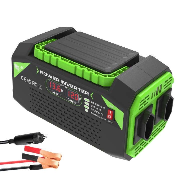 Gurxun Car Pure Sine Wave Inverter Dual AC Sockets + 2 USB + 2 Type-C Ports Outdoor Car Power Converter