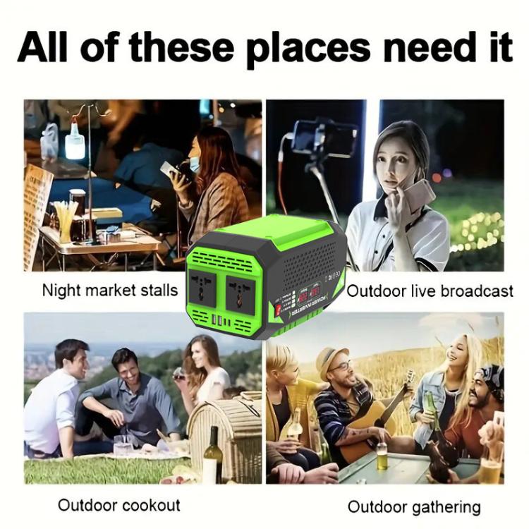 Gurxun Car Pure Sine Wave Inverter Dual AC Sockets + 2 USB + 2 Type-C Ports Outdoor Car Power Converter