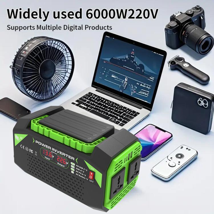 Gurxun Car Pure Sine Wave Inverter Dual AC Sockets + 2 USB + 2 Type-C Ports Outdoor Car Power Converter