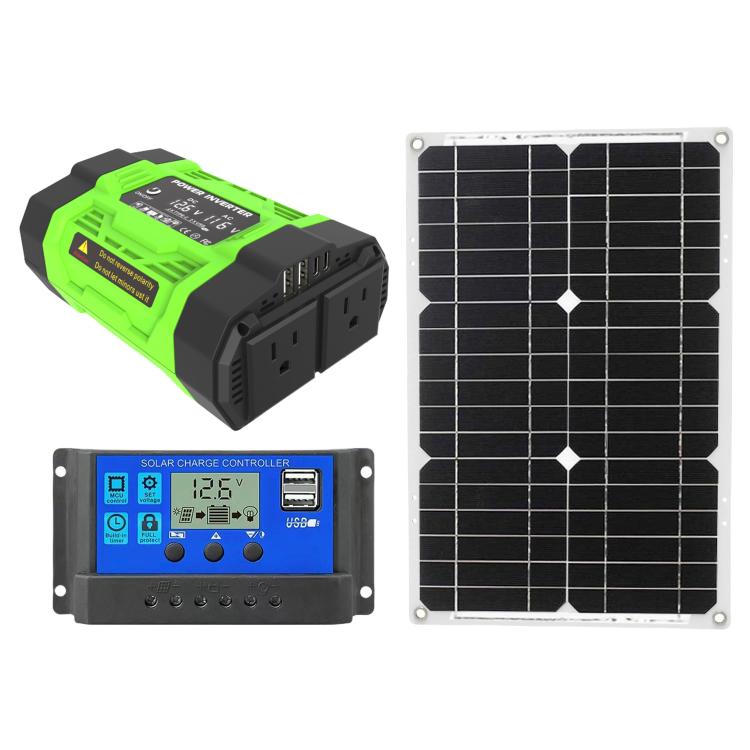 Gurxun Modified Wave Inverter With 18W Solar Panel + 30A Controller Dual Socket + 2 USB + 2 Type-C Ports