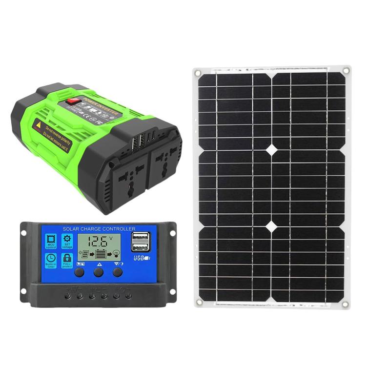 Gurxun 200W Modified Wave Inverter With 18W Solar Panel + 30A Controller Dual Socket + 2 USB + 2 Type-C Ports