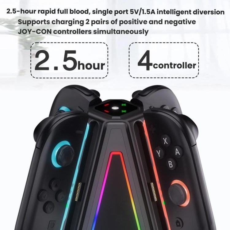 For Nintendo Switch 2 Joy-Con Controllers 4 In 1 Triangular Charging Base With RGB Light