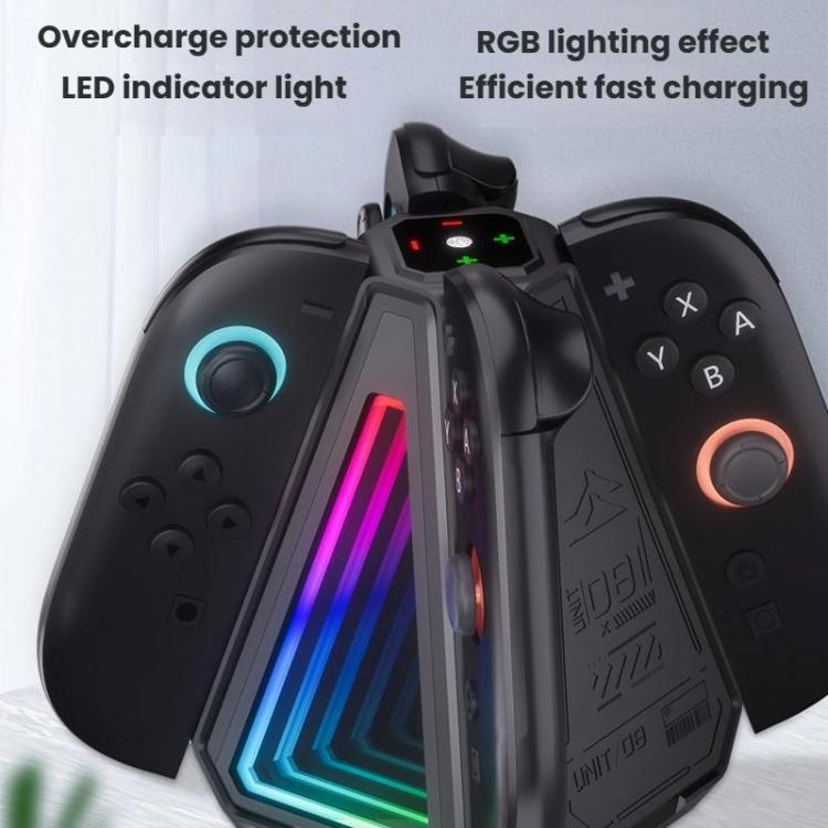For Nintendo Switch 2 Joy-Con Controllers 4 In 1 Triangular Charging Base With RGB Light