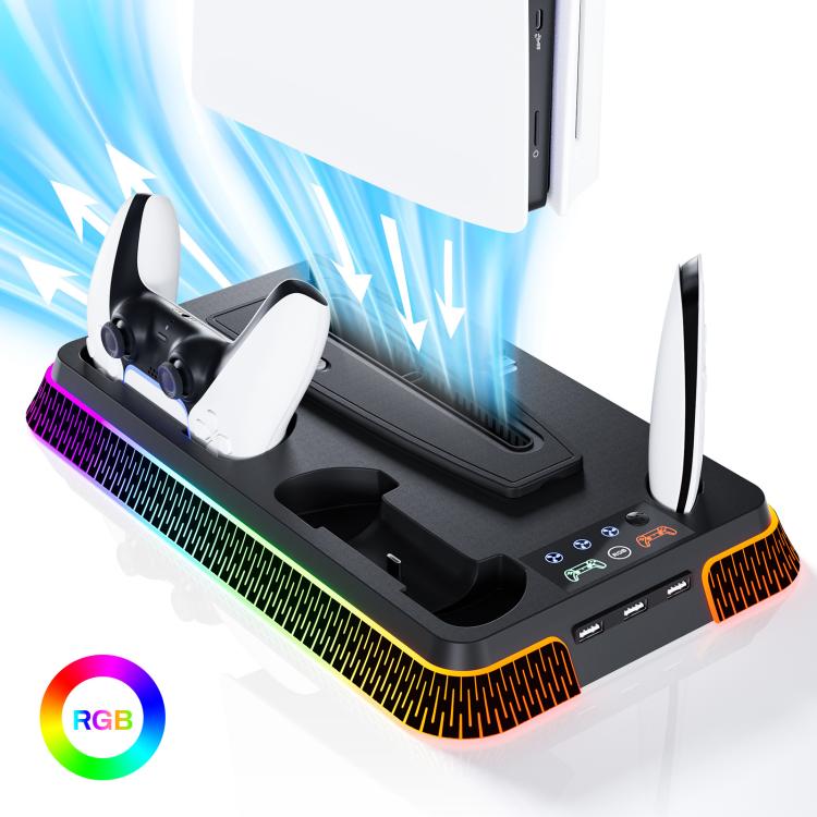 For PS5 Pro / PS5 Slim / PS5 Multifunctional Cooling Base With Dual Handle Charging Dock