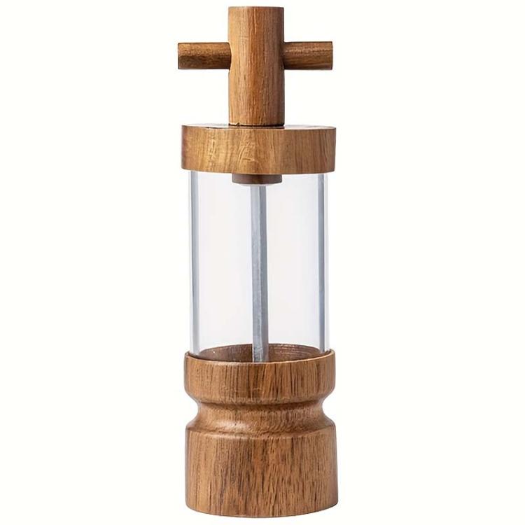 7 inch Manual Black Pepper Wood Grinder Transparent Acrylic Pepper Seasoning Bottle