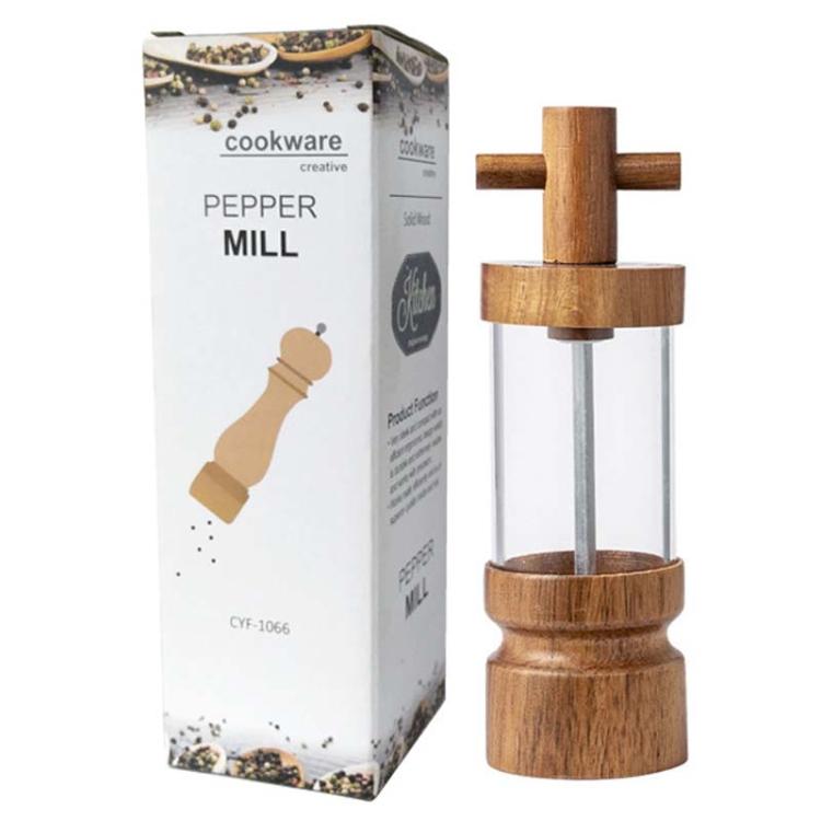7 inch Manual Black Pepper Wood Grinder Transparent Acrylic Pepper Seasoning Bottle