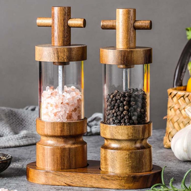 7 inch Manual Black Pepper Wood Grinder Transparent Acrylic Pepper Seasoning Bottle
