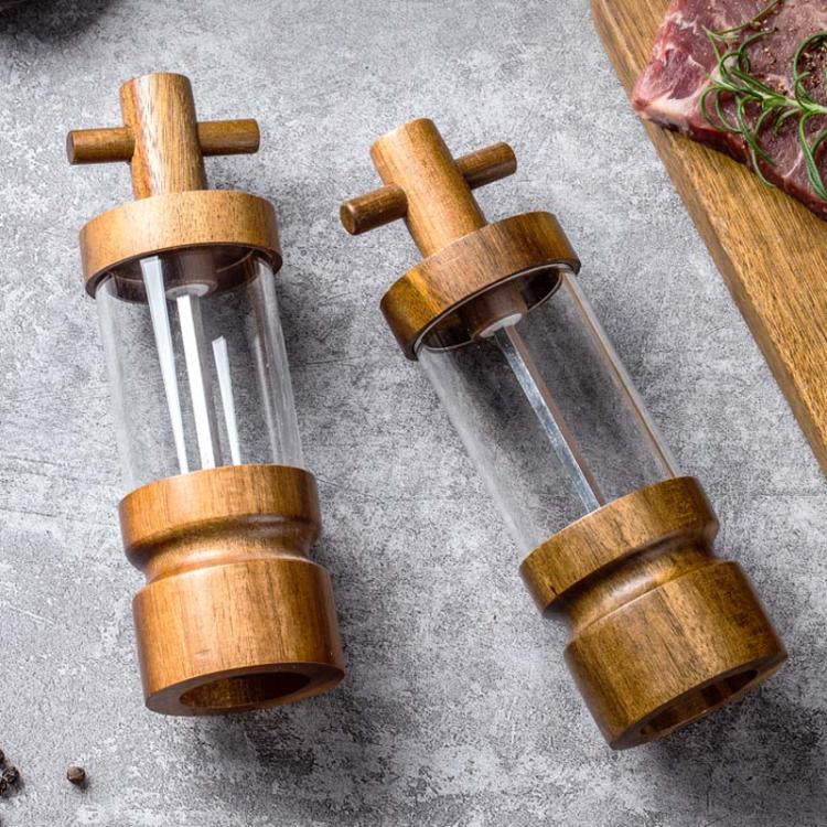 7 inch Manual Black Pepper Wood Grinder Transparent Acrylic Pepper Seasoning Bottle