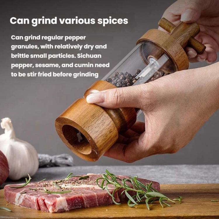 7 inch Manual Black Pepper Wood Grinder Transparent Acrylic Pepper Seasoning Bottle
